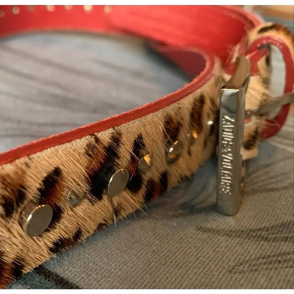 Zadig & Voltaire pony hair & leather leopard print stud HAND MADE Belt sz L